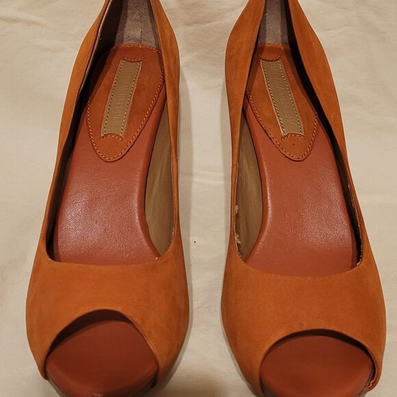 Banana Republic Orange Leather Open Toe Heel Size 7 1/2 - Picture 3 of 9